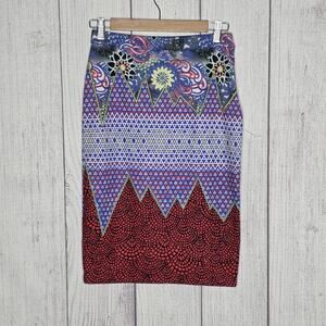 Anthro Mah Na Mah Na Jen Kao Pencil Skirt Geometric Print Art, Size 4